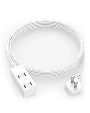 Flat Plug Extension Cord 6Ft White - 2-Prong Power Strip with 3 Polarized Outlets & Tamper Guard, 16/2 AWG 13A/1625W Flat Plug Extension Cord 6Ft White - 2-Prong Power Strip with 3 Polarized Outlets & Tamper Guard, 16/2 AWG 13A/1625W