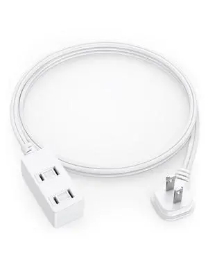 Flat Plug Extension Cord 3Ft White - 2-Prong Power Strip with 3 Polarized Outlets & Tamper Guard, 16/2 AWG 13A/1625W Flat Plug Extension Cord 3Ft White - 2-Prong Power Strip with 3 Polarized Outlets & Tamper Guard, 16/2 AWG 13A/1625W