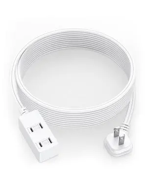 Flat Plug Extension Cord 12Ft White - 2-Prong Power Strip with 3 Polarized Outlets & Tamper Guard, 16/2 AWG 13A/1625W Flat Plug Extension Cord 12Ft White - 2-Prong Power Strip with 3 Polarized Outlets & Tamper Guard, 16/2 AWG 13A/1625W