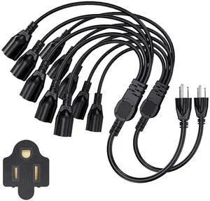 Extension Cord with 1 to 5 Splitter 16 AWG 13A 1625W 20 Inch Black 2 Pack | Outdoor Y-Style SJTW Cord NEMA 5-15P to 5-15R Extension Cord with 1 to 5 Splitter 16 AWG 13A 1625W 20 Inch Black 2 Pack | Outdoor Y-Style SJTW Cord NEMA 5-15P to 5-15R