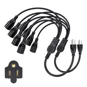 Extension Cord with 1 to 4 Splitter 16 AWG 13A 1625W 20 Inch Black 2 Pack | Outdoor Y-Style SJTW Cord NEMA 5-15P to 5-15R Extension Cord with 1 to 4 Splitter 16 AWG 13A 1625W 20 Inch Black 2 Pack | Outdoor Y-Style SJTW Cord NEMA 5-15P to 5-15R