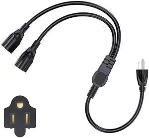 Extension Cord with 1 to 2 Splitter 16 AWG 13A 125V 1 Foot Black 1 Pack | Outdoor Y-Style SJTW Cord NEMA 5-15P to 5-15R Extension Cord with 1 to 2 Splitter 16 AWG 13A 125V 1 Foot Black 1 Pack | Outdoor Y-Style SJTW Cord NEMA 5-15P to 5-15R