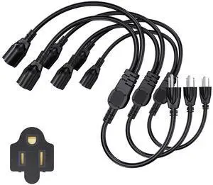 Extension Cord with 1 to 2 Splitter 16 AWG 13A 125V 1 Foot Black 3 Pack | Outdoor Y-Style SJTW Cord NEMA 5-15P to 5-15R Extension Cord with 1 to 2 Splitter 16 AWG 13A 125V 1 Foot Black 3 Pack | Outdoor Y-Style SJTW Cord NEMA 5-15P to 5-15R
