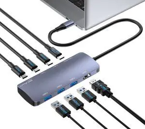 USB C Hub 8 in 1, 4 USB-C+3 USB-A 3.2 10Gbps, 4K60Hz HDMI, 100W PD for Mac USB C Hub 8 in 1, 4 USB-C+3 USB-A 3.2 10Gbps, 4K60Hz HDMI, 100W PD for Mac