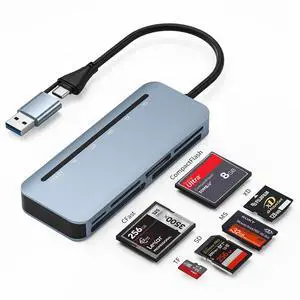 Compact Flash Card Reader - 6-in-1 CF/SD/TF/MS/XD/CFast Adapter, Read 6 Cards Simultaneous, Aluminum USB 3.0 5Gbps Multi Memory Card Readers for iPhone 15/16/17, Android, iPad, MacBook, PC Compact Flash Card Reader - 6-in-1 CF/SD/TF/MS/XD/CFast Adapter, Read 6 Cards Simultaneous, Aluminum USB 3.0 5Gbps Multi Memory Card Readers for iPhone 15/16/17, Android, iPad, MacBook, PC