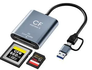 CFexpress Type B Card Reader & SD Card Reader 2 in 1 - USB 3.2 Gen 2 10Gbps Fast Transfer Aluminum Alloy USB C & USB A Memory Card Adapter for CFexpress Type B, UHS-II/UHS-I and SDXC/SDHC Cards CFexpress Type B Card Reader & SD Card Reader 2 in 1 - USB 3.2 Gen 2 10Gbps Fast Transfer Aluminum Alloy USB C & USB A Memory Card Adapter for CFexpress Type B, UHS-II/UHS-I and SDXC/SDHC Cards