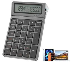 2-in-1 Wireless Bluetooth Number Pad, Bluetooth 5.0 & 2.4G Numeric Keypad with Calculator & Adjustable Screen, USB C Rechargeable Numpad for Laptop, Mac, iMac, Windows,Tablet, PC Desktop - 33ft Range 2-in-1 Wireless Bluetooth Number Pad, Bluetooth 5.0 & 2.4G Numeric Keypad with Calculator & Adjustable Screen, USB C Rechargeable Numpad for Laptop, Mac, iMac, Windows,Tablet, PC Desktop - 33ft Range