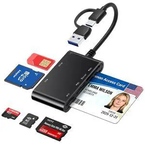 7-in-1 Smart Card Reader with USB-C & USB-A - Military CAC & PIV Card Reader, SIM Card Adapter, SD/TF/Memory Stick Pro Duo/M2/MMC Memory Card Reader for Windows, Mac, Linux Plug and Play 7-in-1 Smart Card Reader with USB-C & USB-A - Military CAC & PIV Card Reader, SIM Card Adapter, SD/TF/Memory Stick Pro Duo/M2/MMC Memory Card Reader for Windows, Mac, Linux Plug and Play
