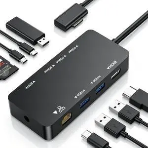 Surface Docking Station, 10-in-1 Surface Pro Dock with 4K@60Hz HDMI, Gigabit RJ45 Ethernet, 3 USB 3.0, 2 USB-C, SD/TF Card Slot, Magnetic Surface Dock for Surface Pro 11/10/9/8/X/7+, Surface Laptop/Go Surface Docking Station, 10-in-1 Surface Pro Dock with 4K@60Hz HDMI, Gigabit RJ45 Ethernet, 3 USB 3.0, 2 USB-C, SD/TF Card Slot, Magnetic Surface Dock for Surface Pro 11/10/9/8/X/7+, Surface Laptop/Go