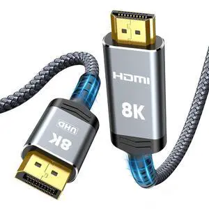 Active 8K DisplayPort to HDMI 2.1 Cable 5FT, Uni-Directional Active 8K DisplayPort to HDMI 2.1 Cable 5FT, Uni-Directional
