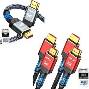 8K 10K 4K HDMI Cable 48Gbps 6.6FT/2M 3 Pack (1 Grey + 2 Red) 8K 10K 4K HDMI Cable 48Gbps 6.6FT/2M 3 Pack (1 Grey + 2 Red)