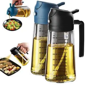 16oz/470ml Glass Olive Oil Sprayer for Cooking 2 in 1 Olive Oil Dispenser Bottle for Kitchen Gadgets and Air Fryer Accessories, Salad, BBQ - Black & Navy 16oz/470ml Glass Olive Oil Sprayer for Cooking 2 in 1 Olive Oil Dispenser Bottle for Kitchen Gadgets and Air Fryer Accessories, Salad, BBQ - Black & Navy