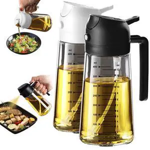16oz/470ml Glass Olive Oil Sprayer for Cooking 2 in 1 Olive Oil Dispenser Bottle for Kitchen Gadgets and Air Fryer Accessories, Salad, BBQ - Black & White 16oz/470ml Glass Olive Oil Sprayer for Cooking 2 in 1 Olive Oil Dispenser Bottle for Kitchen Gadgets and Air Fryer Accessories, Salad, BBQ - Black & White