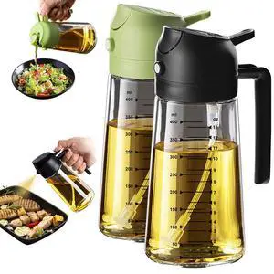 16oz/470ml Glass Olive Oil Sprayer for Cooking 2 in 1 Olive Oil Dispenser Bottle for Kitchen Gadgets and Air Fryer Accessories, Salad, BBQ - Black & Green 16oz/470ml Glass Olive Oil Sprayer for Cooking 2 in 1 Olive Oil Dispenser Bottle for Kitchen Gadgets and Air Fryer Accessories, Salad, BBQ - Black & Green