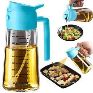 16oz/470ml Glass Olive Oil Sprayer for Cooking 2 in 1 Olive Oil Dispenser Bottle for Kitchen Gadgets and Air Fryer Accessories, Salad, BBQ - Sky Blue 16oz/470ml Glass Olive Oil Sprayer for Cooking 2 in 1 Olive Oil Dispenser Bottle for Kitchen Gadgets and Air Fryer Accessories, Salad, BBQ - Sky Blue