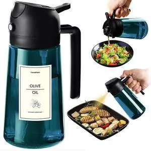 16oz/470ml Blue Glass Olive Oil Sprayer for Cooking - 2 in 1 Olive Oil Dispenser for Kitchen Gadgets, Air Fryer, Salad, and BBQ - Black 16oz/470ml Blue Glass Olive Oil Sprayer for Cooking - 2 in 1 Olive Oil Dispenser for Kitchen Gadgets, Air Fryer, Salad, and BBQ - Black