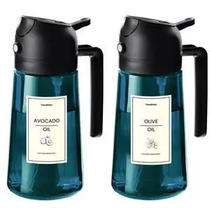 16oz/470ml Blue Glass Olive Oil Sprayer for Cooking - 2 in 1 Olive Oil Dispenser for Kitchen Gadgets, Air Fryer, Salad, and BBQ - 2 Black 16oz/470ml Blue Glass Olive Oil Sprayer for Cooking - 2 in 1 Olive Oil Dispenser for Kitchen Gadgets, Air Fryer, Salad, and BBQ - 2 Black