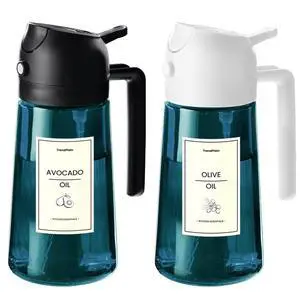 16oz/470ml Blue Glass Olive Oil Sprayer for Cooking - 2 in 1 Olive Oil Dispenser for Kitchen Gadgets, Air Fryer, Salad, and BBQ - Black & White 16oz/470ml Blue Glass Olive Oil Sprayer for Cooking - 2 in 1 Olive Oil Dispenser for Kitchen Gadgets, Air Fryer, Salad, and BBQ - Black & White