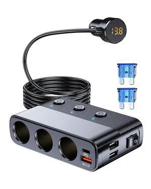 7-1 Cigarette Lighter Splitter, 3-Socket Adapter with PD 30W Type-C 7-1 Cigarette Lighter Splitter, 3-Socket Adapter with PD 30W Type-C