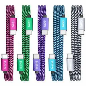 USB C Cable 5-Pack (2×6FT, 3×3FT), 60W PD Fast Charging USB-C to USB-C Cable, Compatible with iPhone 17/17 Pro, MacBook, iPad, Samsung Galaxy S25, for Home & Travel USB C Cable 5-Pack (2×6FT, 3×3FT), 60W PD Fast Charging USB-C to USB-C Cable, Compatible with iPhone 17/17 Pro, MacBook, iPad, Samsung Galaxy S25, for Home & Travel