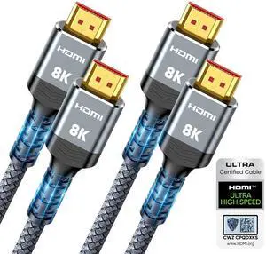 8K HDMI 2.1 Cable 2-Pack 6.6FT, Certified 48Gbps Ultra High Speed 8K HDMI 2.1 Cable 2-Pack 6.6FT, Certified 48Gbps Ultra High Speed