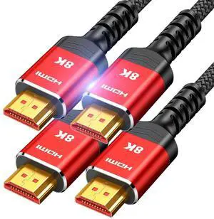 8K HDMI 2.1 Cable 2-Pack 3.3FT/1M, 48Gbps Ultra High Speed-Red 8K HDMI 2.1 Cable 2-Pack 3.3FT/1M, 48Gbps Ultra High Speed-Red
