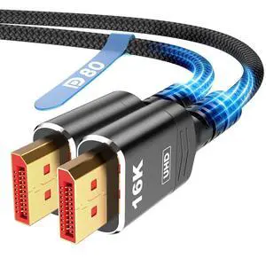80Gbps Displayport Cable 2.1 6.6FT, 16K@60Hz, 8K@120Hz, 4K@240Hz 80Gbps Displayport Cable 2.1 6.6FT, 16K@60Hz, 8K@120Hz, 4K@240Hz