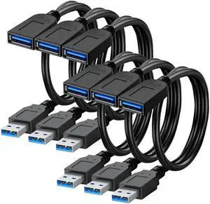 SaiTech IT 6 Pack Short Length 1 Feet USB 3.0 Extension Cable, USB 3.0 A Male to Female Extender - Black SaiTech IT 6 Pack Short Length 1 Feet USB 3.0 Extension Cable, USB 3.0 A Male to Female Extender - Black