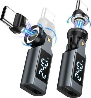 USB C Magnetic Adapter PD 240W(2Pack), 9PIN USB C 90 Degree Adapter with LED Digital Display/360 &180 Degree Power Meter Tester for 1Phone 17/16/15, Ma-Book Pro/1Pad Series, Samsung, Tablet, Laptop USB C Magnetic Adapter PD 240W(2Pack), 9PIN USB C 90 Degree Adapter with LED Digital Display/360 &180 Degree Power Meter Tester for 1Phone 17/16/15, Ma-Book Pro/1Pad Series, Samsung, Tablet, Laptop