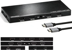 4 Channel HDMI Capture Card with Loop Out - 4K60 Video Capture Card, UVC Plug-and-Play USB 3.2 Type-C, 10Gbps, Pro Audio Input, 100W PD, for Streaming/Gaming/Video Production/PS5/Switch/Xbox 4 Channel HDMI Capture Card with Loop Out - 4K60 Video Capture Card, UVC Plug-and-Play USB 3.2 Type-C, 10Gbps, Pro Audio Input, 100W PD, for Streaming/Gaming/Video Production/PS5/Switch/Xbox