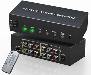 Multiple RCA to HDMI Switch - 4 in 1 Out Red White Yellow to HDMI Converter
for N64/Smart TV/AUX/PS2/PS3/VHS/VCR/DVD Players, Support 4:3/16:9 1080P/720P RCA AV to hdmi Switch Multiple RCA to HDMI Switch - 4 in 1 Out Red White Yellow to HDMI Converter
for N64/Smart TV/AUX/PS2/PS3/VHS/VCR/DVD Players, Support 4:3/16:9 1080P/720P RCA AV to hdmi Switch