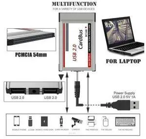 PCMCIA to USB 2.0 CardBus Converter 2-Ports PCI ExpressCard Adapter post card Add On Cards Accessories PCMCIA to USB 2.0 CardBus Converter 2-Ports PCI ExpressCard Adapter post card Add On Cards Accessories