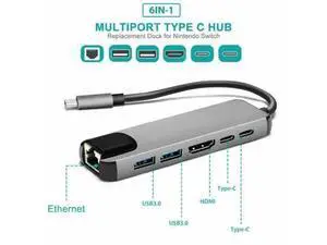 6-in-1 Multi-port Adapter USB Type C Hub USB-C Hub Adapter Dock with 4K RJ45 Ethernet Lan USB Charge r57 6-in-1 Multi-port Adapter USB Type C Hub USB-C Hub Adapter Dock with 4K RJ45 Ethernet Lan USB Charge r57