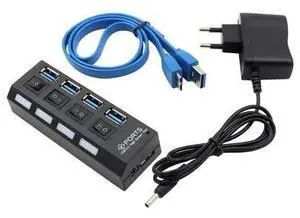 USB Hub High Speed USB Hub 3.0 with Separate Four Ports Compact Lightweight Power Adapter Hub with Power Supply USB Hub High Speed USB Hub 3.0 with Separate Four Ports Compact Lightweight Power Adapter Hub with Power Supply