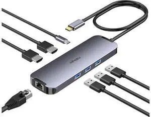 USB C Hub Docking Station Dual Monitor, USB C to 2 HDMI 4K 60Hz with Ethernet, 100W Charing and USB3.0, USB-C Hub Compatible for HP MacBook Pro Air, 2 HDMI Adapter Type C Laptop Docking Station USB C Hub Docking Station Dual Monitor, USB C to 2 HDMI 4K 60Hz with Ethernet, 100W Charing and USB3.0, USB-C Hub Compatible for HP MacBook Pro Air, 2 HDMI Adapter Type C Laptop Docking Station
