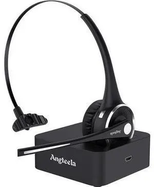 Trucker Bluetooth Angteela Headset with Microphone, Wireless Cell Phone Headset with Noise Canceling Mic Charging Base Mute Function for Home Office Call Center Skype Trucker Bluetooth Angteela Headset with Microphone, Wireless Cell Phone Headset with Noise Canceling Mic Charging Base Mute Function for Home Office Call Center Skype