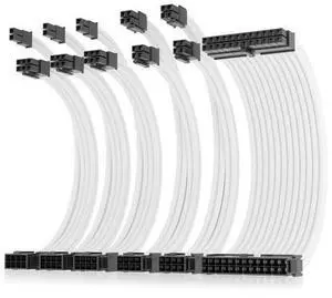 AsiaHorse 16AWG Pro Power Supply Sleeved Cable, White Power Supply Extension Cable Dual EPS Kit, 1x24-PIN/ 2x8-PORT (4+4) M/B,3x8-PORT (6+2) PCI-E, 30cm Length with 2 Set of Combs AsiaHorse 16AWG Pro Power Supply Sleeved Cable, White Power Supply Extension Cable Dual EPS Kit, 1x24-PIN/ 2x8-PORT (4+4) M/B,3x8-PORT (6+2) PCI-E, 30cm Length with 2 Set of Combs