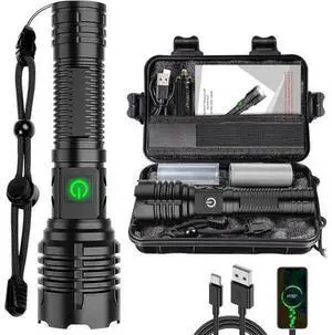 Flashlights High Lumens Rechargeable (Battery Included), 100000 Lumens XHP70.2 Super Bright LED Flashlight with Holster, Type-C, 5 Modes, Zoomable, IPX6 Waterproof Flashlights for Emergency Camping Flashlights High Lumens Rechargeable (Battery Included), 100000 Lumens XHP70.2 Super Bright LED Flashlight with Holster, Type-C, 5 Modes, Zoomable, IPX6 Waterproof Flashlights for Emergency Camping