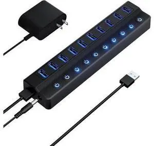 Powered USB Hub 10-Port USB Splitter with Individual LED ON/Off Switches USB Hub 3.0 with 12V 2A Power Adapter for PC Laptop MacBook Mac Pro Powered USB Hub 10-Port USB Splitter with Individual LED ON/Off Switches USB Hub 3.0 with 12V 2A Power Adapter for PC Laptop MacBook Mac Pro
