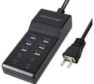 USB Charger 50W USB Charging Station with 10-Port (6 USB-A Port & 4 USB-C Port) Compatible with iPhone 15/14/13/12/11/X/8/7/6 Phones Watch Tablets Smartphones Black USB Charger 50W USB Charging Station with 10-Port (6 USB-A Port & 4 USB-C Port) Compatible with iPhone 15/14/13/12/11/X/8/7/6 Phones Watch Tablets Smartphones Black