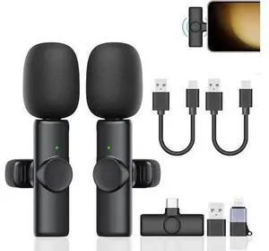 Wireless Lavalier Lapel Microphone for iPhone/iPad/Android/Laptop, Type-C Port Mini Recording Mic for Video Recording, Interview, TikTok, YouTube, Vlog, Plug and Play, Noise Reduction (Set of 2) Wireless Lavalier Lapel Microphone for iPhone/iPad/Android/Laptop, Type-C Port Mini Recording Mic for Video Recording, Interview, TikTok, YouTube, Vlog, Plug and Play, Noise Reduction (Set of 2)