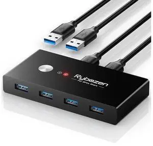 USB 3.0 Switch Selector,KVM Switch Adapter 2 Computer Sharing 4 USB Devices, Peripheral Hub Box for Mouse Keyboard Scanner Printer PC, with One Button Swapping and 2 Pack USB 3.0 Cable USB 3.0 Switch Selector,KVM Switch Adapter 2 Computer Sharing 4 USB Devices, Peripheral Hub Box for Mouse Keyboard Scanner Printer PC, with One Button Swapping and 2 Pack USB 3.0 Cable