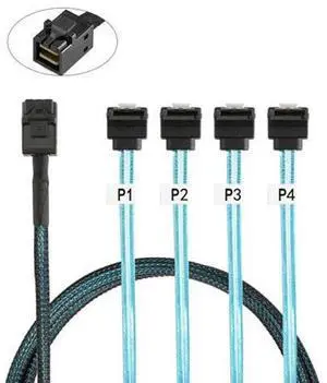 Internal Mini SAS SFF-8643 Host to Angled 4 SATA Target Hard Disk 6Gbps Data Server Raid Cable 1m SF-064-1.0M Internal Mini SAS SFF-8643 Host to Angled 4 SATA Target Hard Disk 6Gbps Data Server Raid Cable 1m SF-064-1.0M