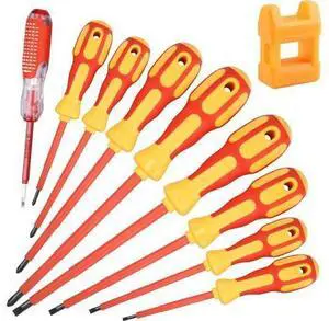 uoboeuq 9 Piece 1000V Insulated Electrician Screwdrivers Set with Magnetic Tips, Slotted and Phillips Bits Non-Slip Grip, with 1 Test pen Electrical screwdriver set uoboeuq 9 Piece 1000V Insulated Electrician Screwdrivers Set with Magnetic Tips, Slotted and Phillips Bits Non-Slip Grip, with 1 Test pen Electrical screwdriver set