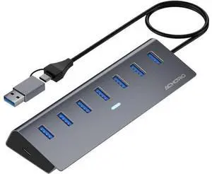 7 USB Hub 3.0 Built in USB A & USB C to USB Adapter with Multiple USB Port for PC, Mac, MacBook Pro, iMac & Desktop - Aluminium Alloy High-Speed Extra USB Port & Computer USB Hub (7 PORTS) 7 USB Hub 3.0 Built in USB A & USB C to USB Adapter with Multiple USB Port for PC, Mac, MacBook Pro, iMac & Desktop - Aluminium Alloy High-Speed Extra USB Port & Computer USB Hub (7 PORTS)