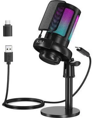 USB Microphone for PC, Gaming Mic for PS4/ PS5/ Mac/Phone,Condenser Microphone with Touch Mute, RGB Lighting,Gain knob & Monitoring Jack for Streaming,Podcasting (with Desktop Stand, Black) USB Microphone for PC, Gaming Mic for PS4/ PS5/ Mac/Phone,Condenser Microphone with Touch Mute, RGB Lighting,Gain knob & Monitoring Jack for Streaming,Podcasting (with Desktop Stand, Black)