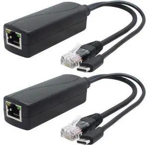 2-Pack 5V Gigabit PoE Splitter, USB Type C, 48V to 5V 2.4A Adaper, IEEE 802.3af Compliant 2-Pack 5V Gigabit PoE Splitter, USB Type C, 48V to 5V 2.4A Adaper, IEEE 802.3af Compliant