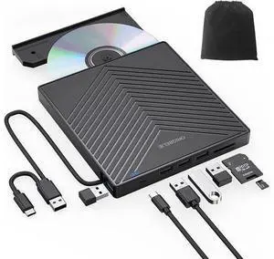 External CD DVD Drive, Ultra Slim CD Burner USB 3.0 with 4 USB Ports and 2 TF/SD Card Slots, Optical Disk Drive for Laptop Mac, PC Windows 11/10/8/7 Linux OS External CD DVD Drive, Ultra Slim CD Burner USB 3.0 with 4 USB Ports and 2 TF/SD Card Slots, Optical Disk Drive for Laptop Mac, PC Windows 11/10/8/7 Linux OS