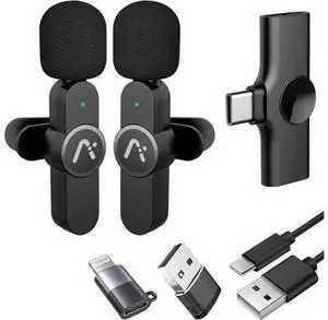 Wireless Mics, Wireless Clip on Microphones, Lapel Microphone A2d One Pair Two, for Android Phone, iPhone 15, Laptop, Video Recording Wireless Mics, Wireless Clip on Microphones, Lapel Microphone A2d One Pair Two, for Android Phone, iPhone 15, Laptop, Video Recording