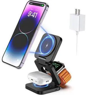 KU XIU X55 Fast Wireless Charger, Magnetic Foldable 3 in 1 Charging Station for iPhone 14/13/12/11/Pro/X/Max/XS/XR/8/Plus, 5W Portable Charger for Apple Watch7/6/5/4/3/2/SE, for Airpods3/2/Pro (Black) KU XIU X55 Fast Wireless Charger, Magnetic Foldable 3 in 1 Charging Station for iPhone 14/13/12/11/Pro/X/Max/XS/XR/8/Plus, 5W Portable Charger for Apple Watch7/6/5/4/3/2/SE, for Airpods3/2/Pro (Black)